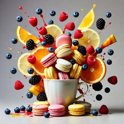 Colorful Macarons with Berries and Oranges