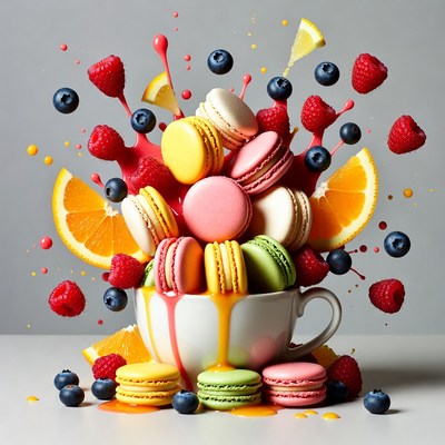 Colorful Macarons Overflowing from Teacup