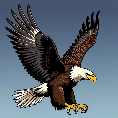 Bald eagle flying with wings spread