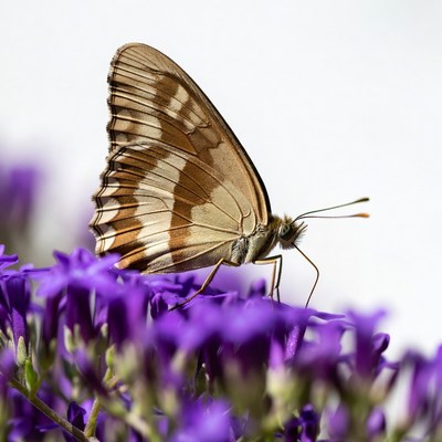Brown butterfly on purple flowers