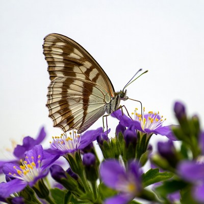 White butterfly on purple flowers