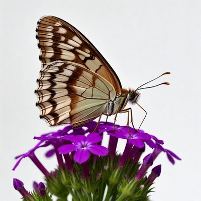 Brown butterfly on purple flowers