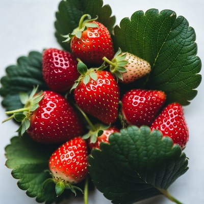 Fresh strawberries with green leaves