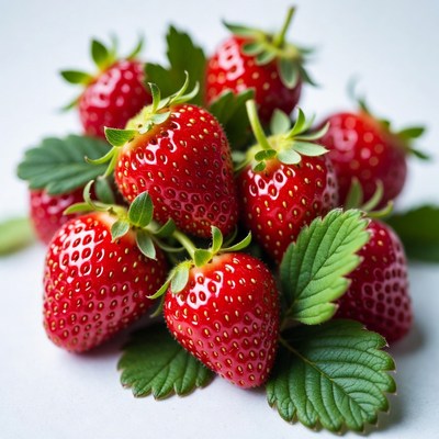 Fresh strawberries with green leaves