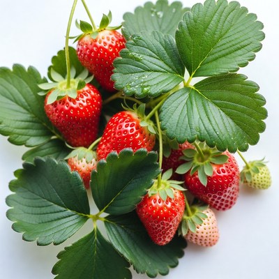 Fresh Strawberries with Green Leaves