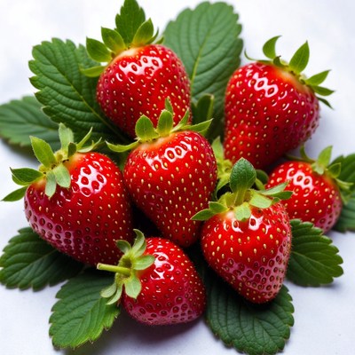 Fresh Strawberries with Green Leaves