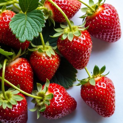 Fresh strawberries with green leaves