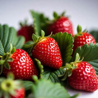 Fresh strawberries with green leaves