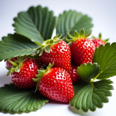 Fresh strawberries with green leaves