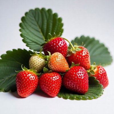 Fresh strawberries with green leaves