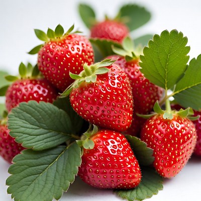 Fresh strawberries with green leaves
