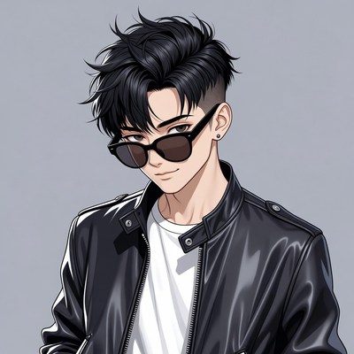 Anime guy in sunglasses and leather jacket