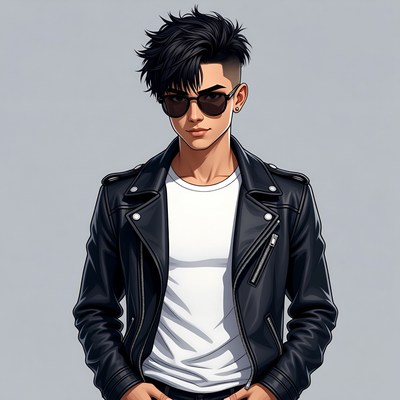 Asian man in leather jacket