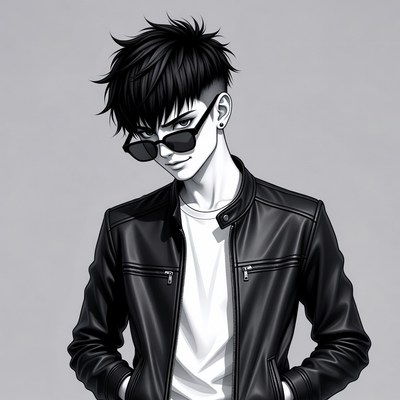 Anime boy in leather jacket