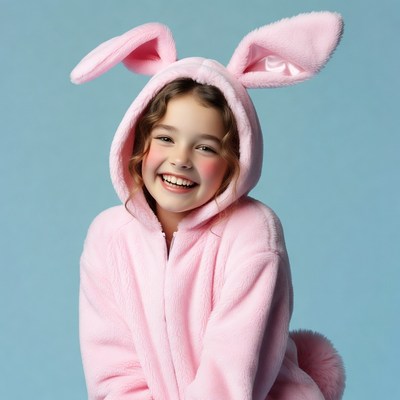 Girl in pink bunny costume