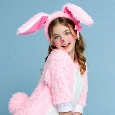 Girl in pink bunny costume