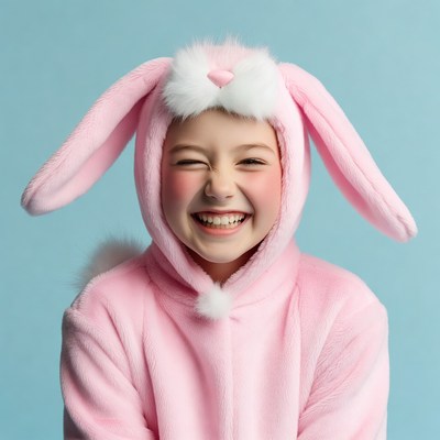 Girl wearing pink bunny costume