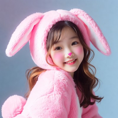 Asian girl in pink bunny costume