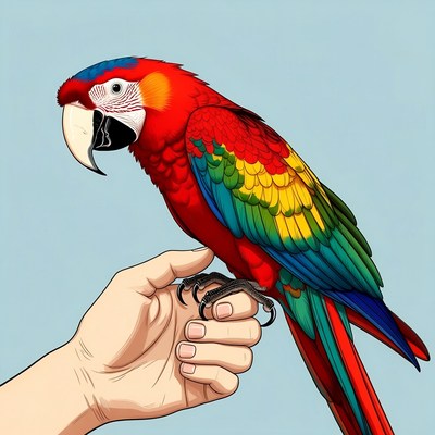 Colorful Macaw Parrot on Human Hand