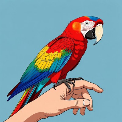 Colorful Macaw Parrot on Human Hand