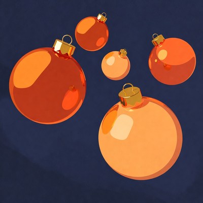 Orange Christmas Ornaments on Navy Background