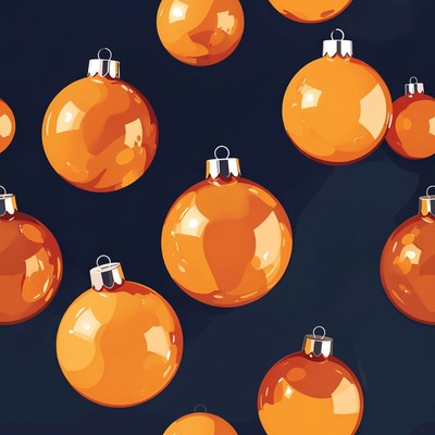 Orange Christmas baubles on navy background