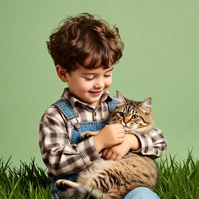 Boy holding fluffy cat