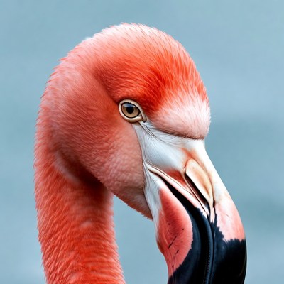 Closeup pink flamingo head profile