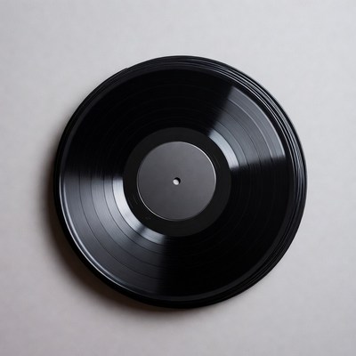Black vinyl record on white background