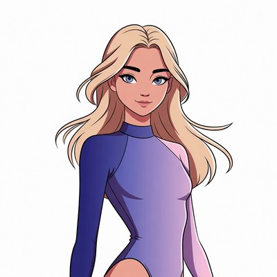 Blonde woman in purple bodysuit illustration