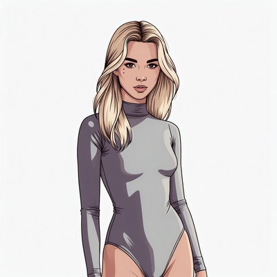 Blonde woman in gray bodysuit