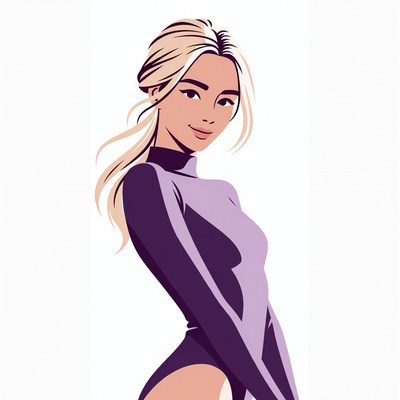 Blonde woman in purple bodysuit illustration