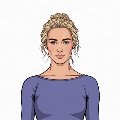 Blonde woman in blue top