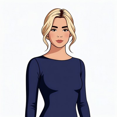 Blonde woman in navy dress