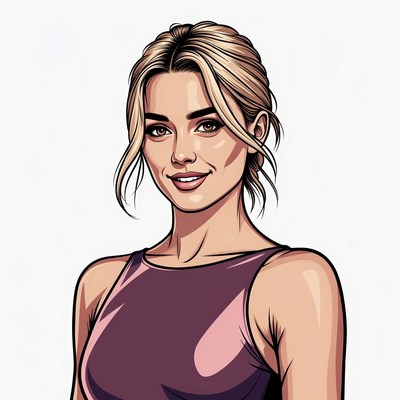 Blonde woman in purple dress