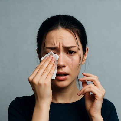 Asian woman crying with tissue