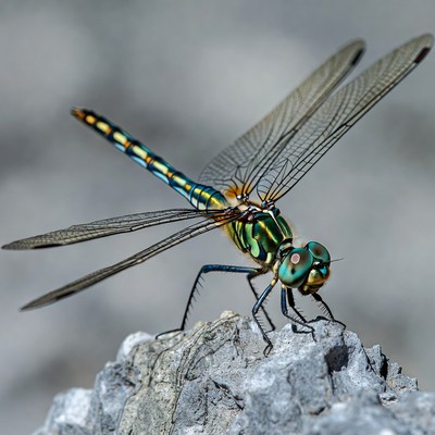 Green Dragonfly on Rock