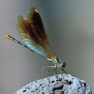 Colorful Dragonfly on Rock
