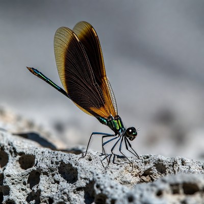 Colorful damselfly on rock