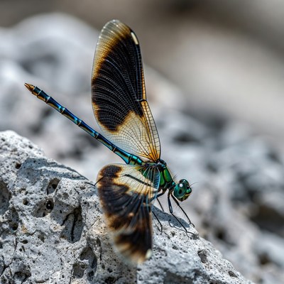 Colorful Dragonfly on Rock