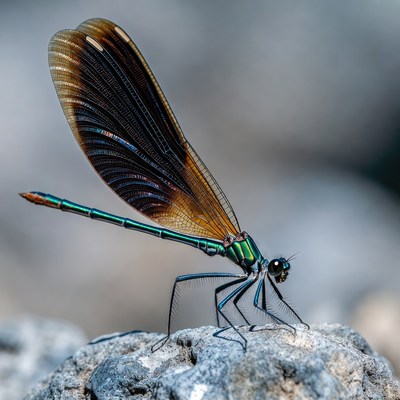 Colorful Dragonfly on Rock