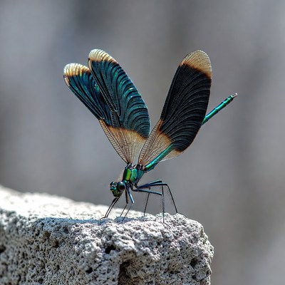 Green Dragonfly on Concrete Wall