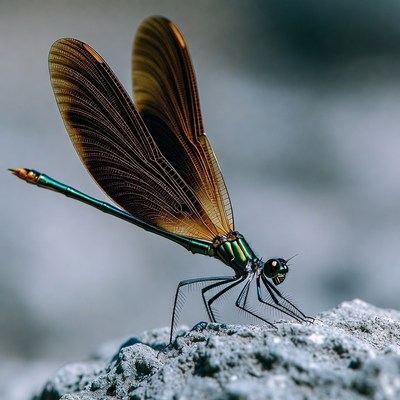 Green dragonfly on rock