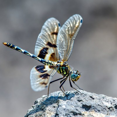 Colorful Dragonfly on Rock