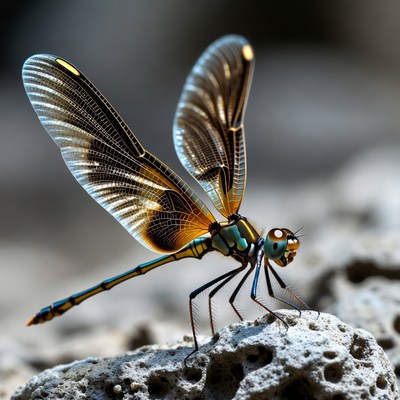 Colorful Dragonfly on Rock