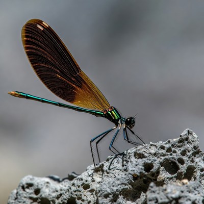 Colorful damselfly on rock