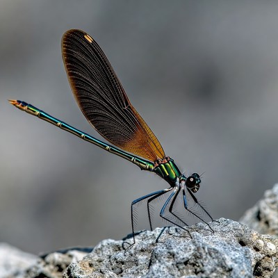 Green and Orange Dragonfly on Rock