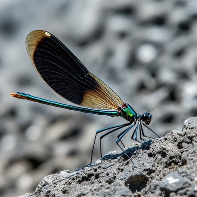 Green Dragonfly on Gray Rock