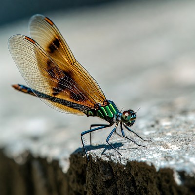 Colorful Dragonfly on Concrete Edge
