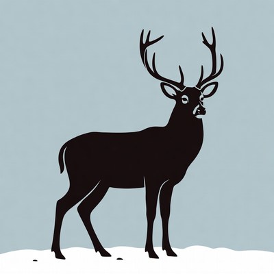 Black silhouette stag on snow